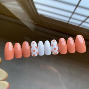 Orange Color Nails Heart Collection Press On Nails