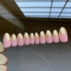 Wedding Pink Gold Color Press On Nails